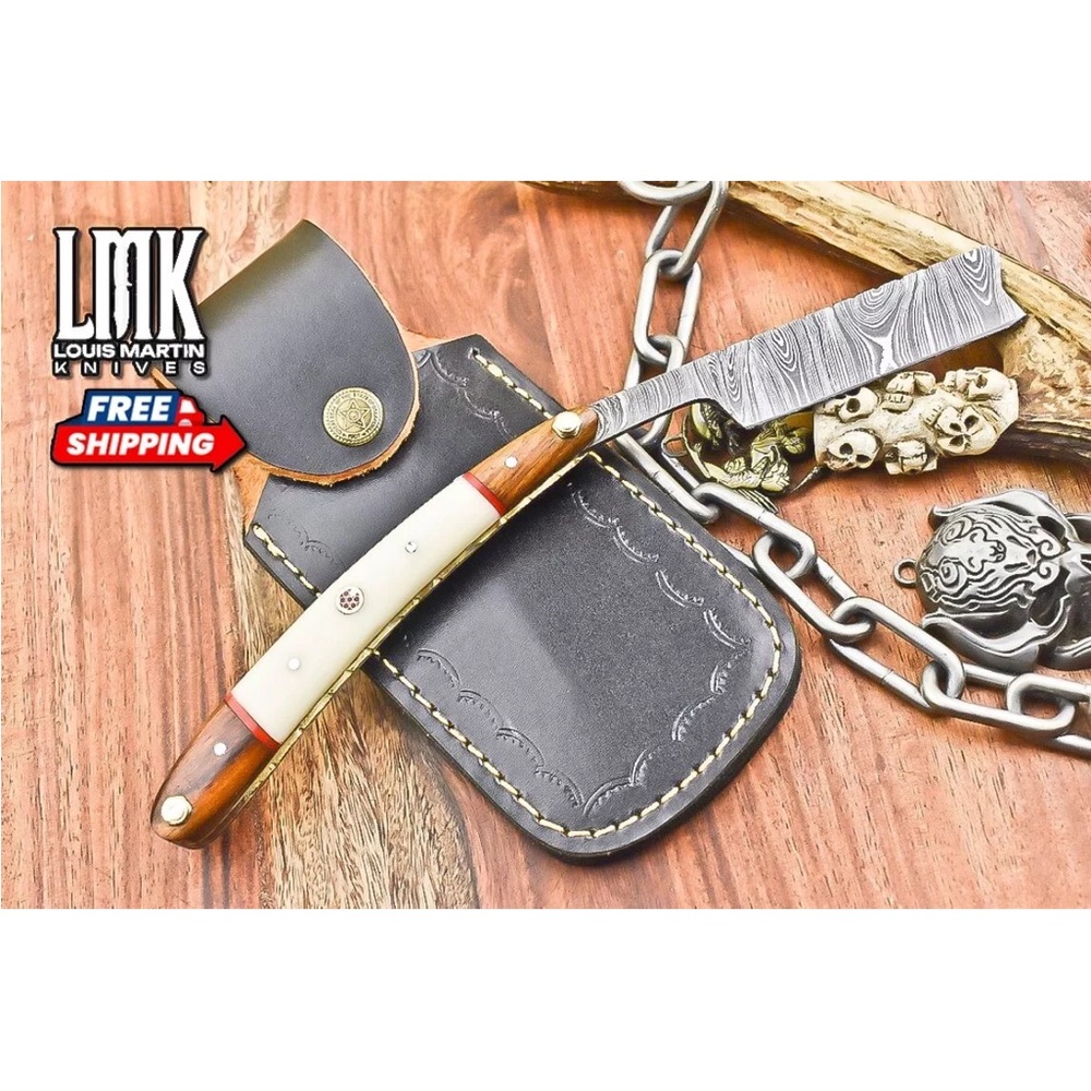 Damascus Steel Straight Razor Bone Handle - Picture 6 of 11